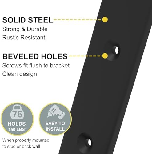 WEKIS Shelf Brackets 12 Inch, Strong Heavy Duty Floating Shelf Brackets Pack of 10, Industrial Metal Iron Matte Black Sh