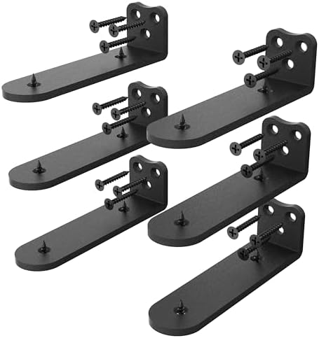 6Inch Black Heavy Duty Floating Shelf Bracket 6 Pack 3-Hole Mount