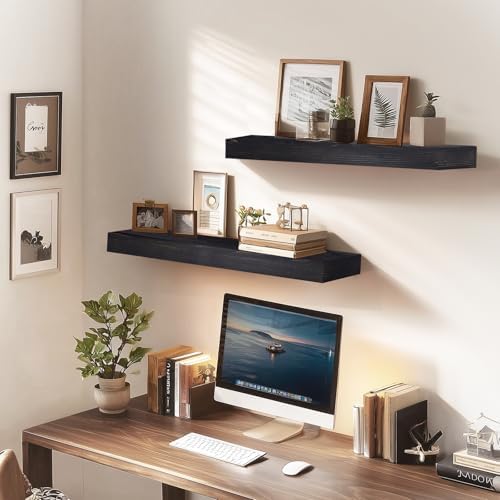 Floating Shelves, 24 Inch Wall Mounted Shelves, Set of 2, Black