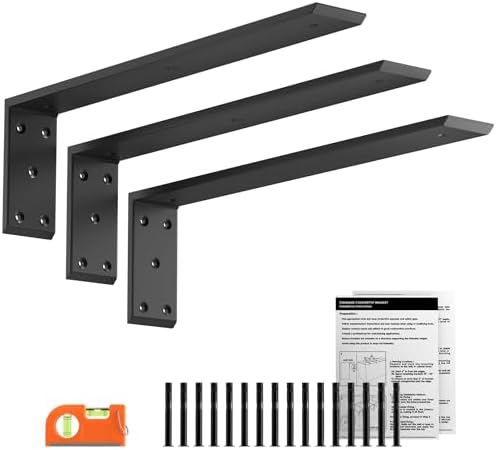 20 Inch Countertop Support Brackets 3 Pack, 3/8" Thick Floating L Brackets