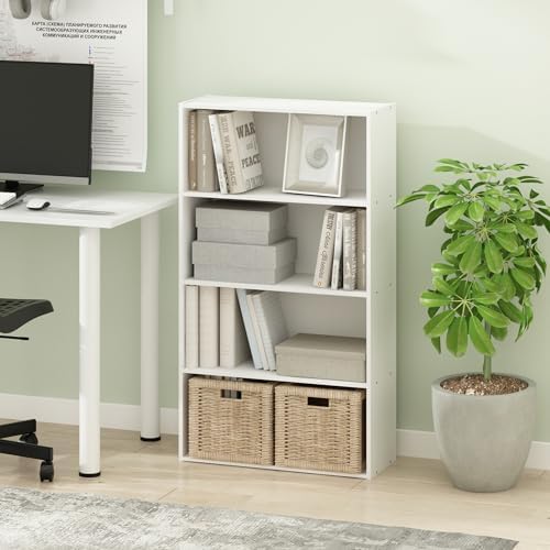 Furinno PASIR Book Shelf, 4-Tier Bookshelf, Bookcase with Open Shelf, 9.4 x 23.6 x 41.7, for Living Room, Bedroom, Home 