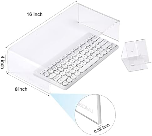 16"x8"x4" Acrylic Monitor Stand, Clear Laptop Riser with Bonus Phone Stand
