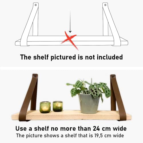 Brute Strength - PU Leather Shelf Brackets - Brown - 6 Pieces - Floating Shelf Set - Wall Brackets - Shelf Straps - Faux