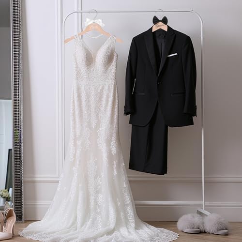 Beeveer 2 Pcs Bride Groom Wooden Hangers Bow Tie Wedding Gift,Vivid