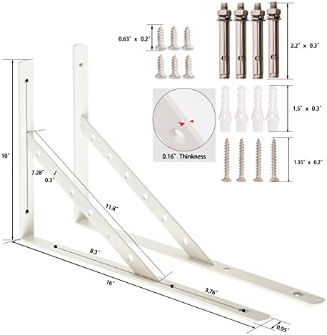 Shelf Brackets 16 Inch, Heavy Duty 90 Degree Floating Wall Shelves Brackets Triangle Shelf Brackets, Solid Stainless Ste