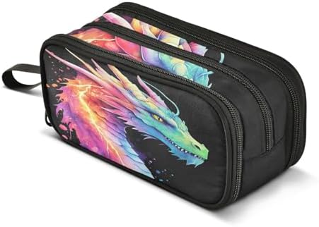 Lightning Dragon Watercolor Pencil Case Box Boys Girls Large Pencil Pouch with Zipper Compartments Big Capacity Stationery Pen Bag Organizer for Kids Teens Adults School
