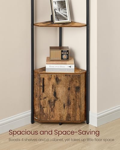 VASAGLE Corner Shelf with Cabinet, 5-Tier Freestanding Bookshelf