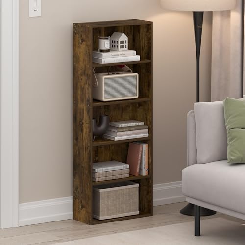 Furinno Basic Book Shelf, 5-Tier Bookshelf, Storage Organizer Bookcase with Open Shelf, 7 x 17 x 44, for Living Room, Be