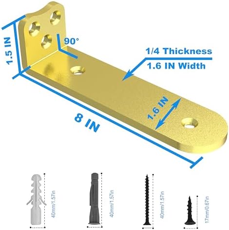 Eurydice Heavy Duty Floating Shelf Brackets, 1/4 in Thick 8 in 6Pack Gold