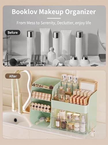 Booklov Small Makeup Organizer for Vanity Countertop, Green