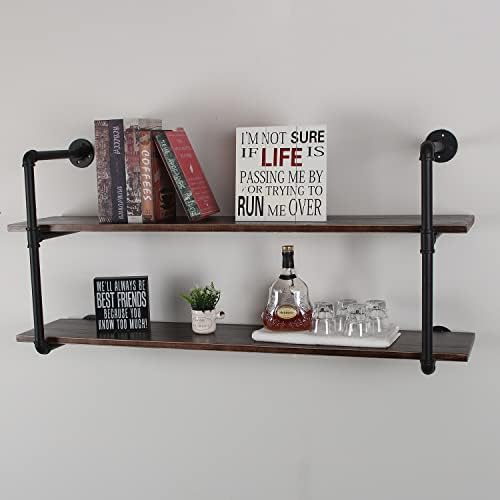 MBQQ Industrial Retro Pipe Shelf 48in 2 Tier Wall Mounted,Rustic Floating Shelves,Farmhouse Kitchen Bar Shelving,Home De