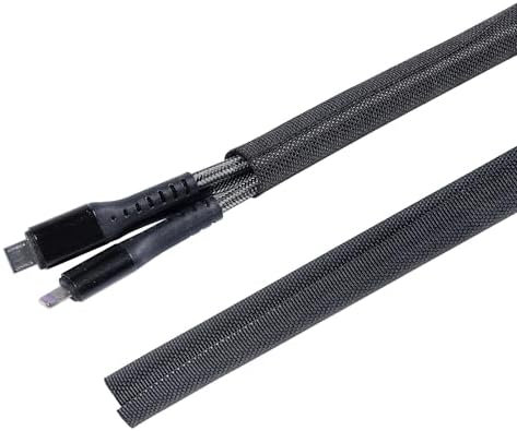 Black Braided Cable Management Sleeves Wire Loom Tubing Cord Protector Self-Wrapping (1/2"-20Feet)