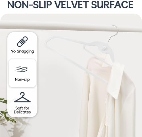 Velvet Stackable Hangers 50 Pack Space Saving Cascading Hook White