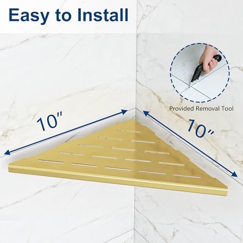 Qeke 10" Corner Shower Shelves 304 Stainless Steel, Brushed Golden, 2 Pack