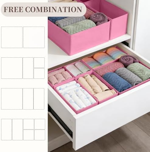 Drawer Organizer Clothes, 16 Pack Dresser Organizer Bins, Foldable Closet Organizers and Storage Fabric Dresser Bins, Shallow Drawer Dividers for Clothing, Underwears, Socks, Tie