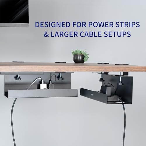VIVO Black Clamp-on 17 in Cable Management Tray, 2 Pack, DESK-CM6L-2B