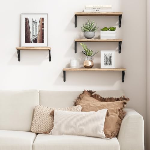 YGEOMER 4 Different Sizes Floating Shelves for Wall Decor, Light Brown