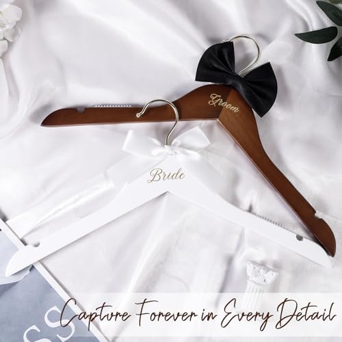 JOVGANK Non-Slip Bride & Groom Wooden Wedding Hangers Set