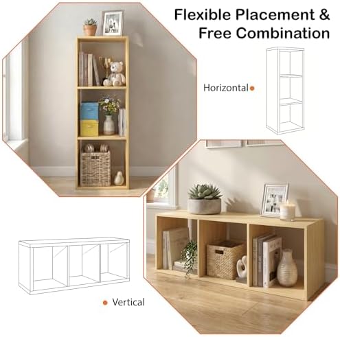 WannabeMyself【Easy Assembly】 3 Cube Storage Organizer with Anti-Tipping Kits,Reversible Open Back Book Shelf, Bookcase f