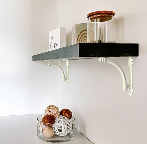 NACH Decorative Shelf Brackets, 4 Pack of 5.5 x 1.2 x 5.5 inch White Cast Iron Shelf Brackets - Decorative Brackets Whit