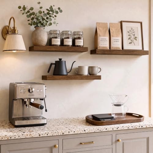 24 Inch Floating Shelves Brown, 8" Deep Wall Shelf, Wall Mounted Wood Shelf