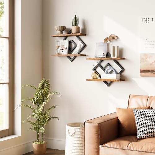 ELYKEN Floating Shelves for Wall, Set of 2 Hanging Shelves, Rustic Brown