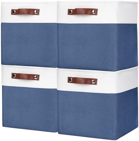 Bagnizer Collapsible Fabric Storage Cubes 11x11 Cube Storage Bins, 4 Pack Closet Baskets Box with Handles for Organizing