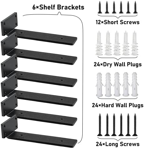 9 Inch Ultra Heavy Duty Shelf Brackets – 0.2In Thick Black L Shape Shelf Brackets, Hidden Steel Brackets for Shelves - 9