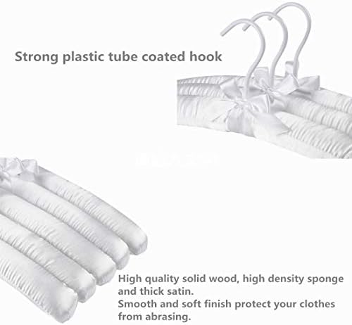 Satin Padded Clothes Hangers 5 Pack, White, No Shoulder Bump