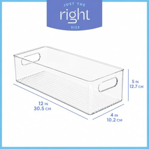 Plastic Food Storage 4 Pack Clear Container Bin with Handles for Organizing Kitchen, Pantry, Refrigerator, Freezer, Pant