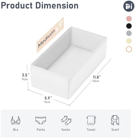 DIMJ Drawer Organizer Clothes - Underwear Organizer Small Sock Organizer Box Dresser Organizer,Drawer Dividers for Baby Clothes,Bra,Socks, Belt, Tie, Set of 9,White