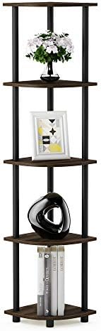 Furinno Turn-N-Tube Toolless Assembly Corner Shelf, 5-Tier Rustic Brown Corner Bookshelf, Open Storage Shelves, for Orga