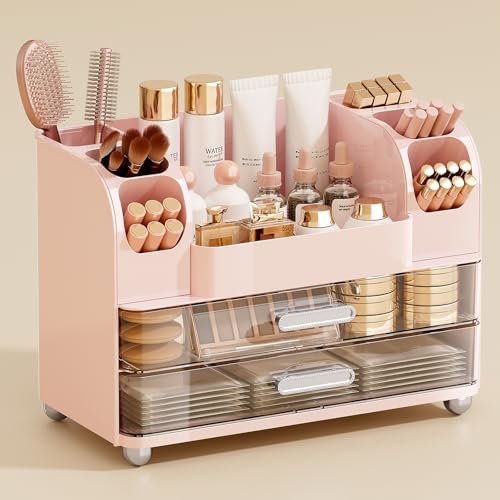 UFORU Makeup Organizer Countertop with 2 Large Drawers for Vanity Bathroom