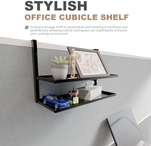Office Cubicle Shelf - 14.2'' x 5.9'' Dual-Tier Storage Organizer Floating Corner Rack Hanging Shelf Height Adjustable H