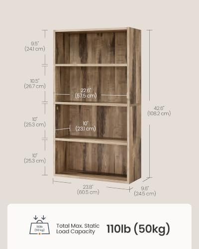 SONGMICS HOME 4-Tier Bookshelf, Narrow Shelving Unit