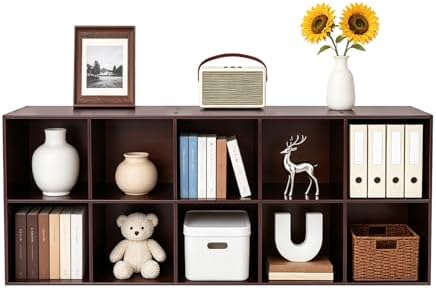 Solid Wood Cube Bookcase, Floor-Standing Storage Bookshelf(10-Cube)
