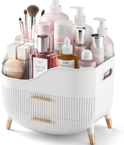 Pajiriona Makeup Organizer with Drawers,Skincare Organizer for Vanity,Storage Box with Handle,Large Cosmetic Display Cas