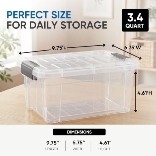 Superio 3.4 Quart Clear Plastic Storage Boxes with Lids, Stackable Organizer Containers, BPA-Free Storage Bins for Home,