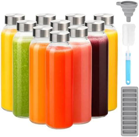 Zukro 24 oz Glass Water Bottles with Stainless Steel Lids Bulk, Set of 10