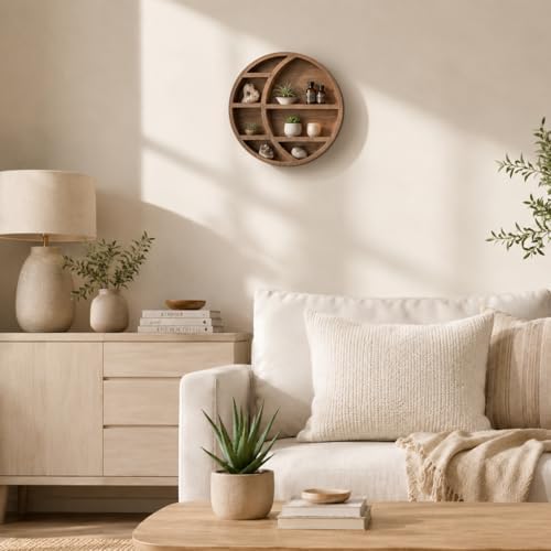 Wooden Crescent Moon Shelf Wall Decor — Aesthetic Floating Crystal Display Holder & Hanging Wall Organizer for Bedroom, 
