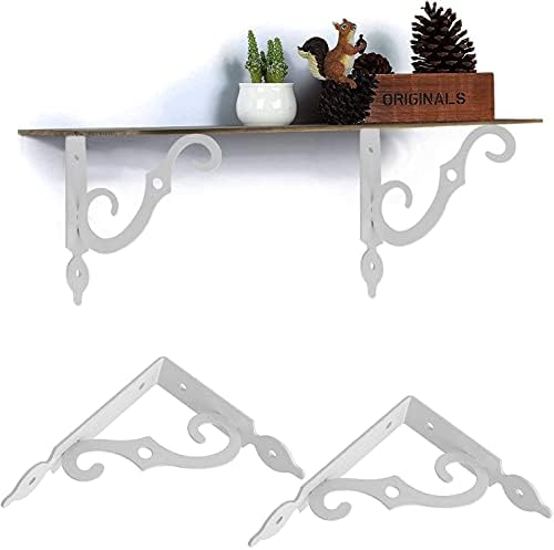 Acrux7 5.5 x 4.3 inch Decorative Shelf Brackets - 12 Pack Heavy Duty White Metal L Brackets with Screws