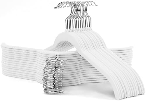 Sishynio Velvet Hangers 30 Pack, Slim Flocked Clothes Hangers White