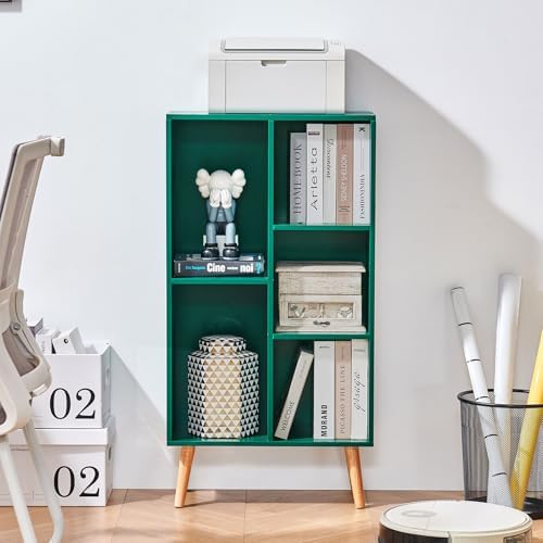LEYAOYAO 5 Cube Bookshelf,Mid-Century Modern Bookcase with Legs,Dark Green