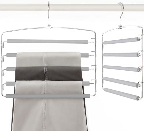 TOPIA HANGER Pants Hangers Space Saving with 5 Tiers Non-Slip Foam Padded