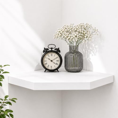 Floating Corner Wall Shelf, White MDF Display Shelf with Cable Management