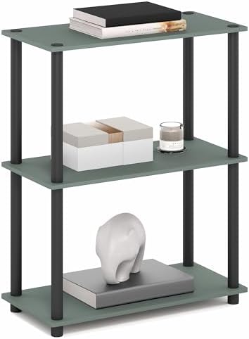 Furinno Turn-N-Tube Toolless Assembly Storage Shelves, 3-Tier Green Book Shelf, Open Storage Bookshelf, for Organization