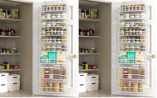 Moforoco White 9-Tier Over The Door Pantry Organizer, Pantry Organization And Storage, Metal Hanging Spice Rack Shelves 