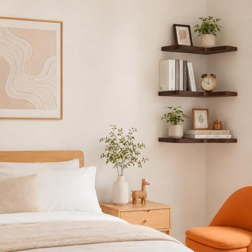 Floating Corner Shelves Solid Pinewood Wall Mounted Shelf