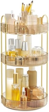 SONGMICS 3-Tier Makeup Organizer, Round Rotating, Customizable