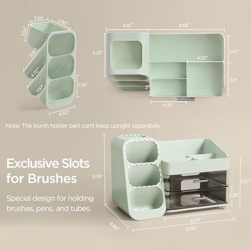 HBlife Makeup Organizer with Brush Holder for Vanity, Large Plastic Bathroom Countertop Organizer Skin Care Storage, Eas